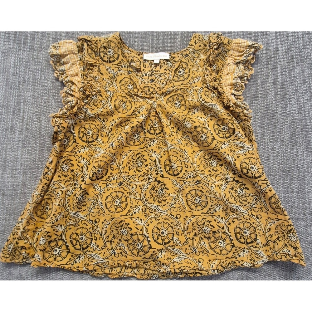 House of Harlow 1960 yellow medallion print flutter sleeve blouse top SM Boho